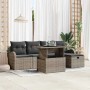 Graues 6-tlg. vidaXL Garten-Sofa-Set aus Poly Rattan mit Kissen und Stauraum.