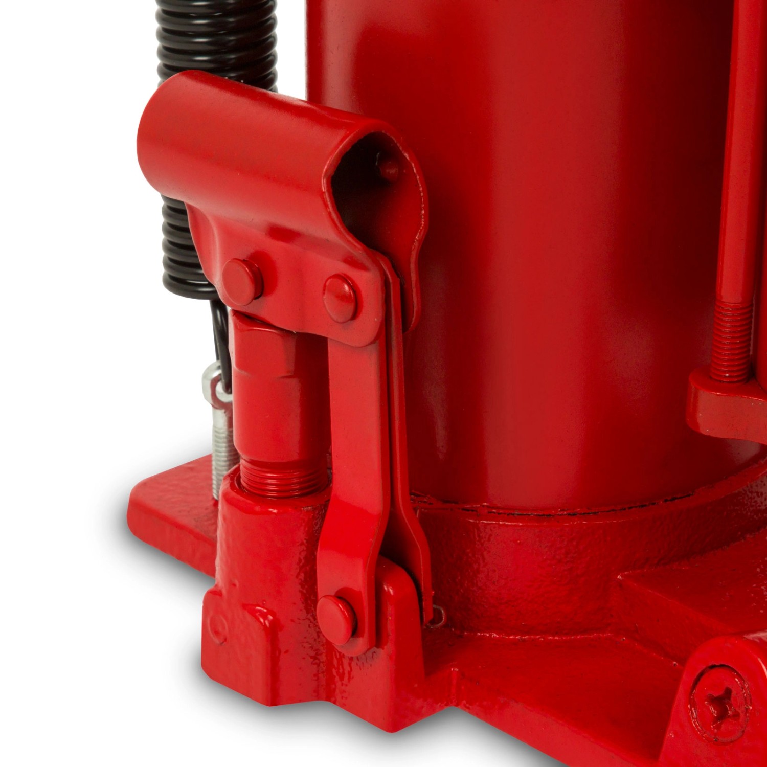 Detailaufnahme: Roter EBERTH Pneumatik Wagenheber, 20T, Fokus auf Hebelmechanismus.