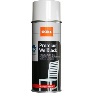 OBI Premium Weißlack Spray, hochglänzend, 400ml. Buntlack-Spray für Innen & Außen.