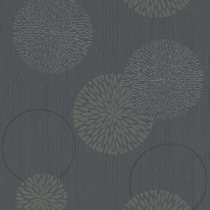 Grafik Tapete Geometrisch Grau/Schwarz, matte Vliestapete mit Kreismuster für Wohnräume.