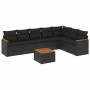 Schwarze 8-tlg. vidaXL Garten-Sofagarnitur aus Rattan mit Kissen und Akazientisch.