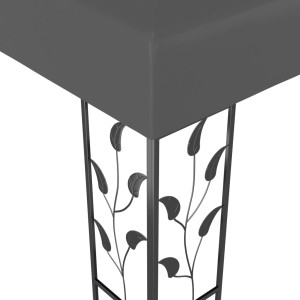 Detailansicht: Anthrazitfarbener Pavillon mit Blätter-Design am Stahlrahmen.