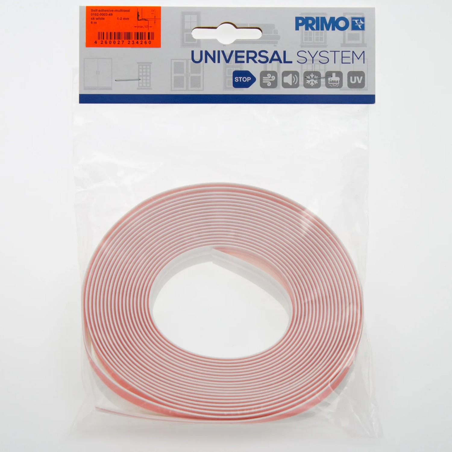 Primo Densa 12, selbstklebende Universaldichtung, weiß, 1-2 mm x 6 m, für Fenster und Türen.
