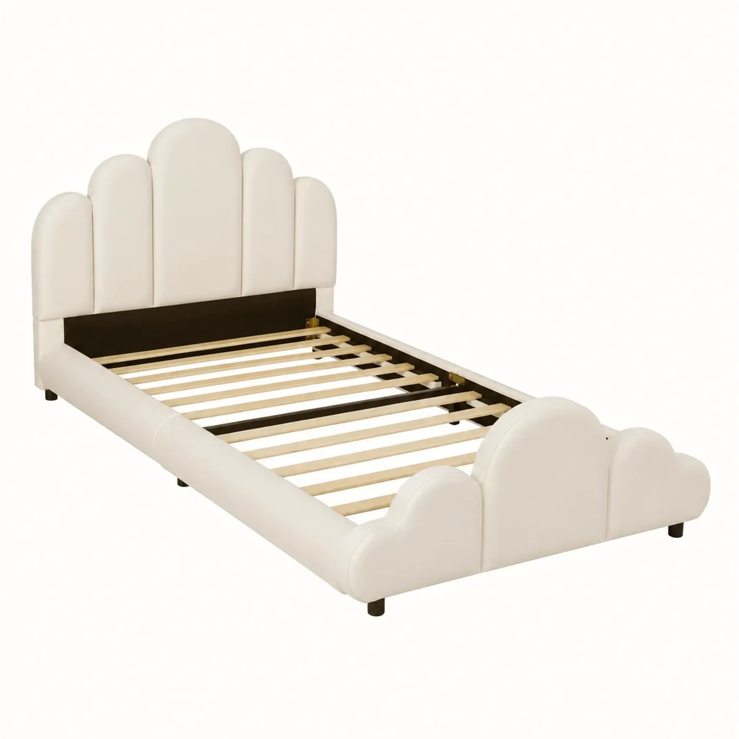 Merax Kinder Polsterbett 90 x 200 cm mit Gepolstertem Kopfteil Samt Beige