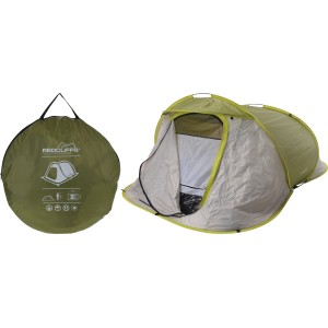 Blau-graues Pop-up-Zelt für 2 Personen, Campingzubehör. Inklusive Packsack.