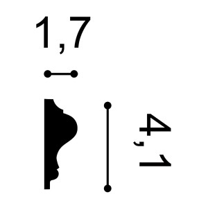 Abmessungen der weißen ORAC DECOR P8030 LUXXUS Zierleiste: 4,1 x 1,7 cm.