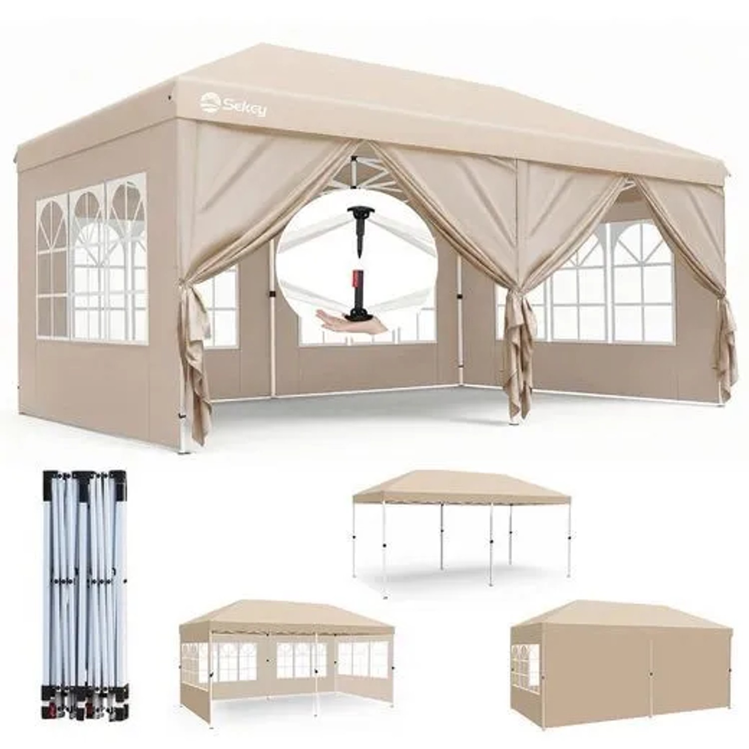 Sekey Faltpavillon 3x6 m mit 6 Seitenteilen Wasserdicht Winterfest Pop Up