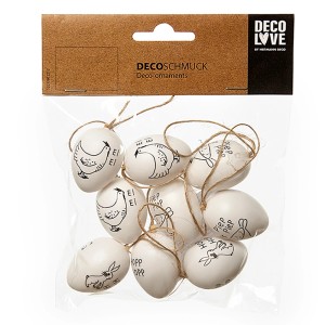 Brauns-Heitmann Ostereier mit Spruch, 9 Stück, weiß-schwarz, ca. 4 cm, zum Aufhängen.