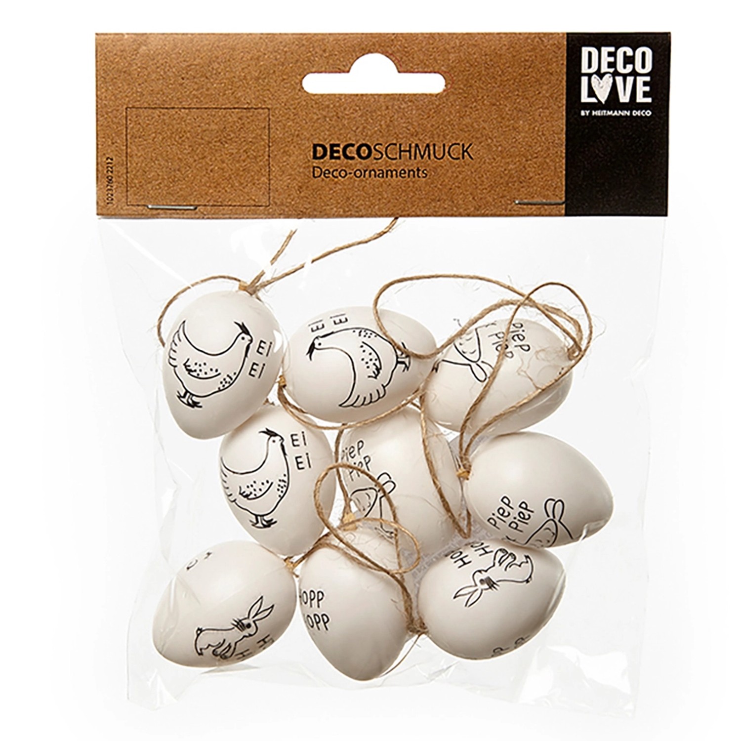 Brauns-Heitmann Behang-Eier mit Spruch ca. 4 cm Weiß-Schwarz 9 Stück