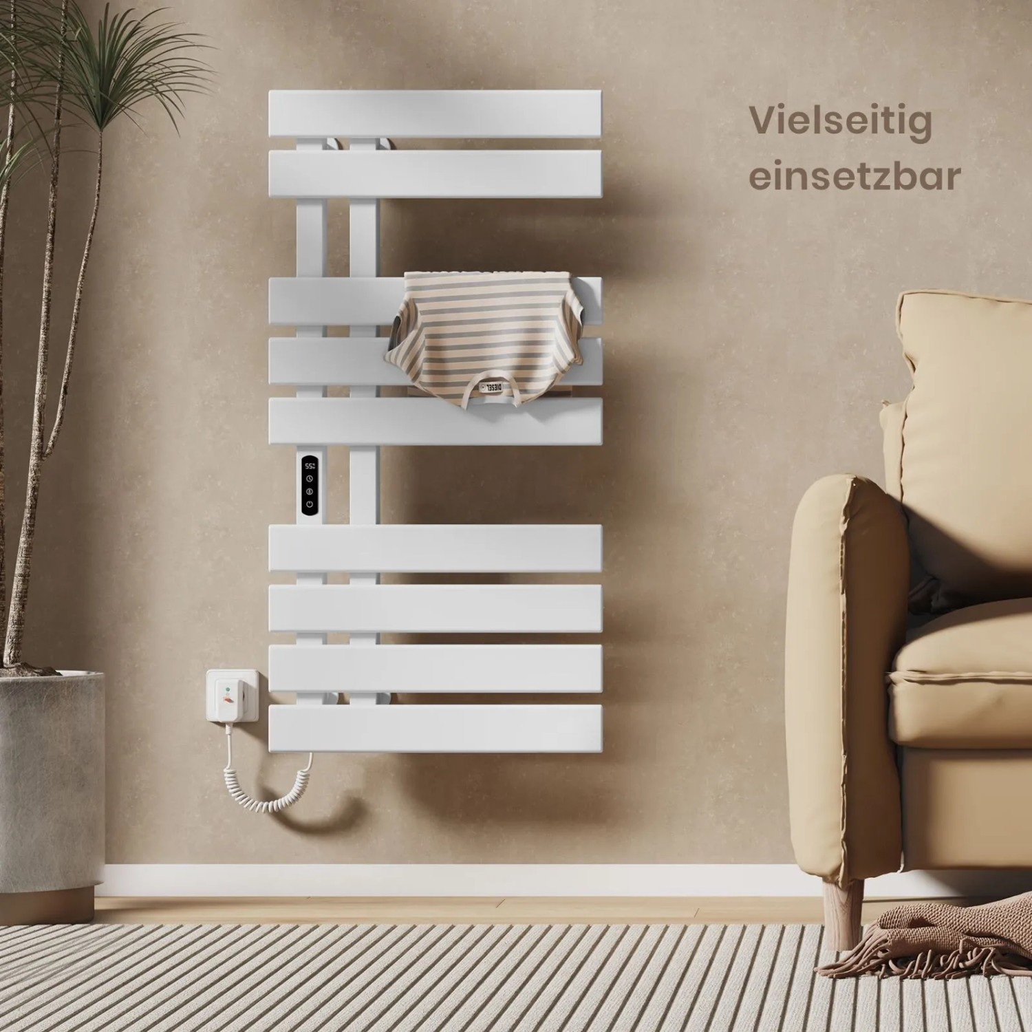 Emke Elektrischer Handtuchhalter 100×50cm Weiß Flachbadheizkörper 320W LED Display WiFi APP Steuerung Timer_5