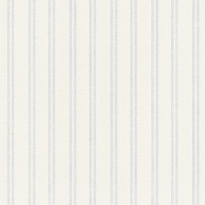 Überstreichbare Vliestapete mit feinen, hellgrauen Streifen auf weißem Grund.