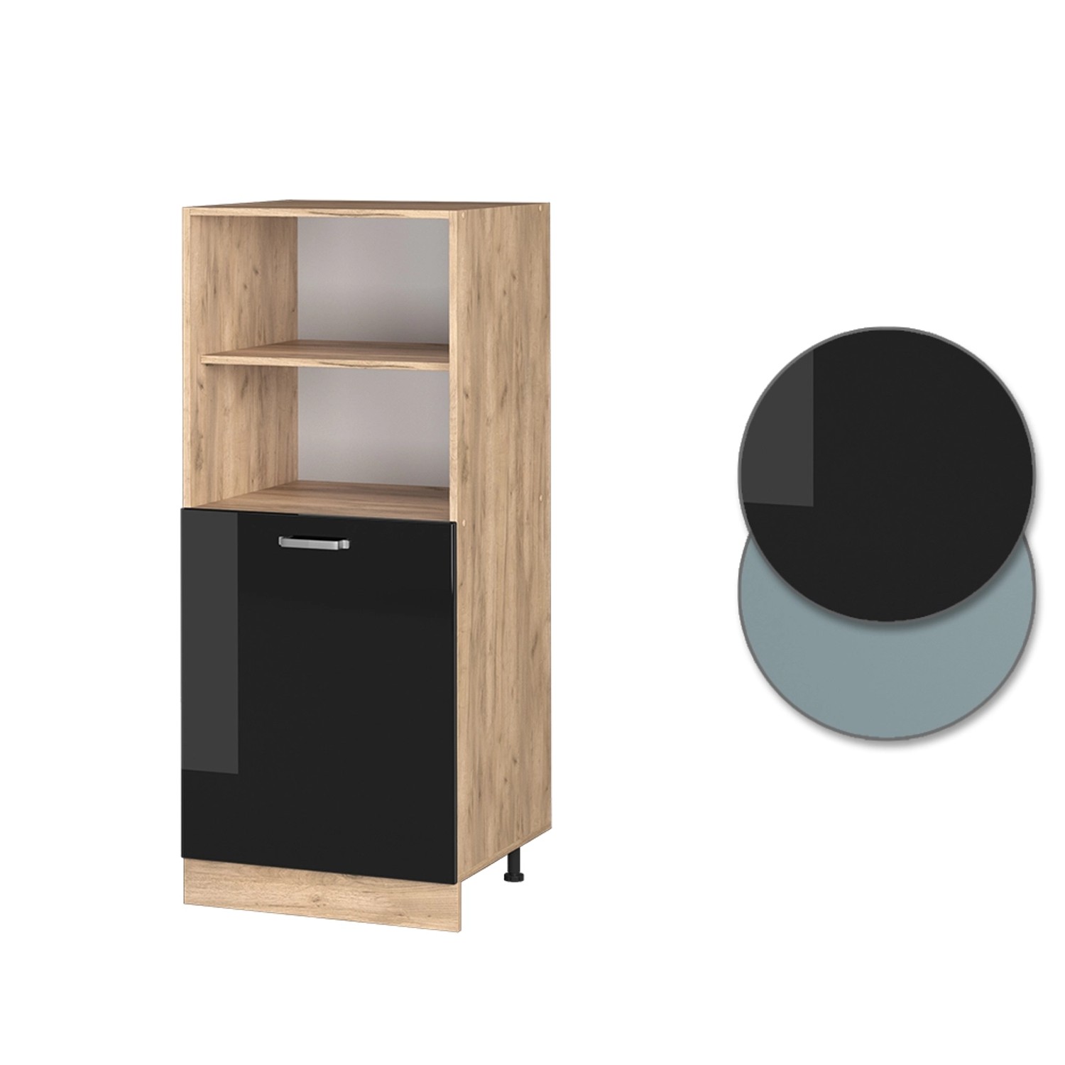 Vicco Herdumbauschrank R-Line, Schwarz Hochglanz/Goldkraft Eiche, 60 cm. Küchenschrank mit offenem Fach und Tür.