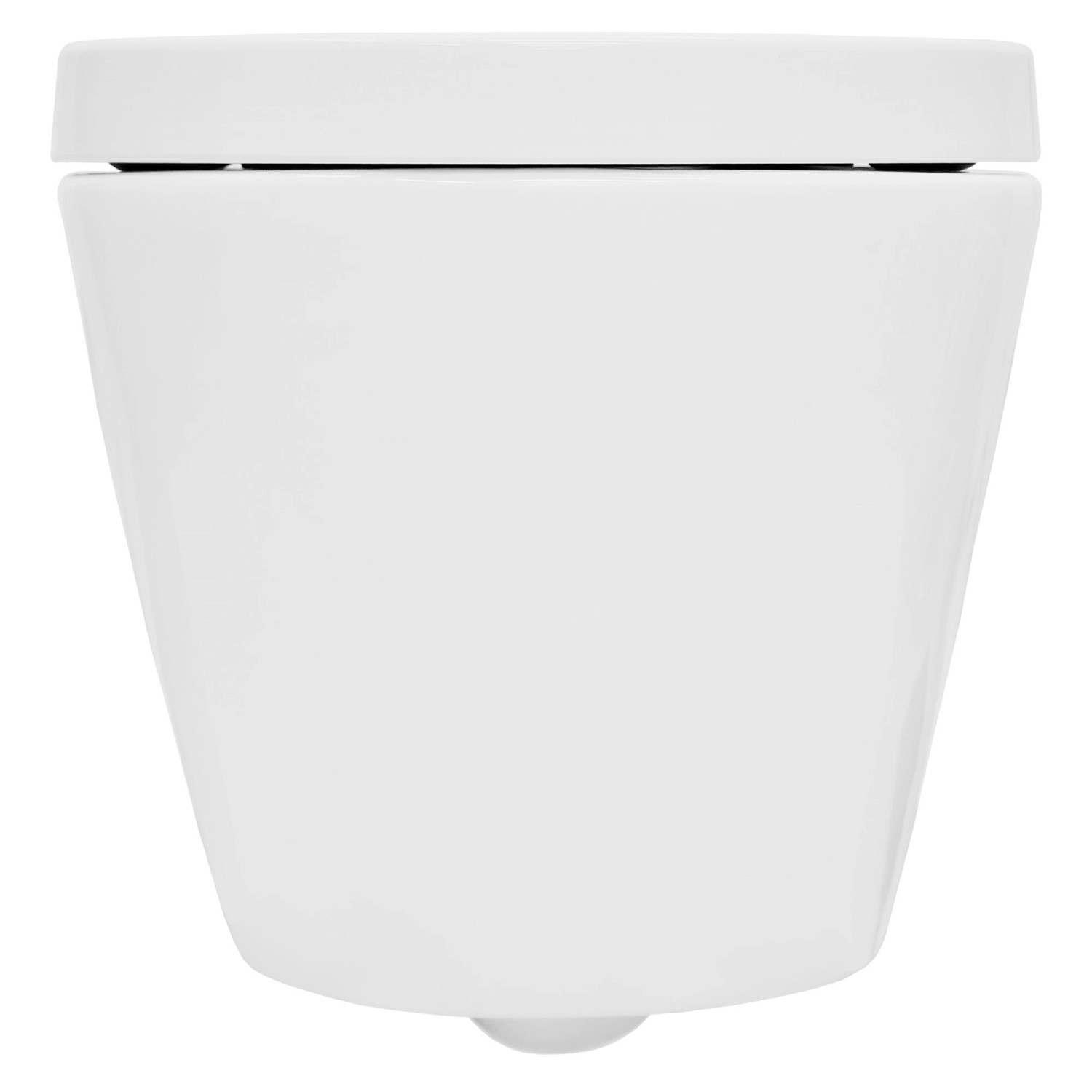 Weißes, spülrandloses Hänge-WC mit Nano-Beschichtung und Softclose-Sitz, kurze Ausladung.
