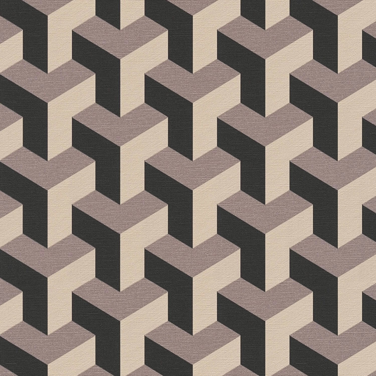 3D Tapete grafisch beige, schwarz und platin-grau. Dekorative Vliestapete mit geometrischem Muster.