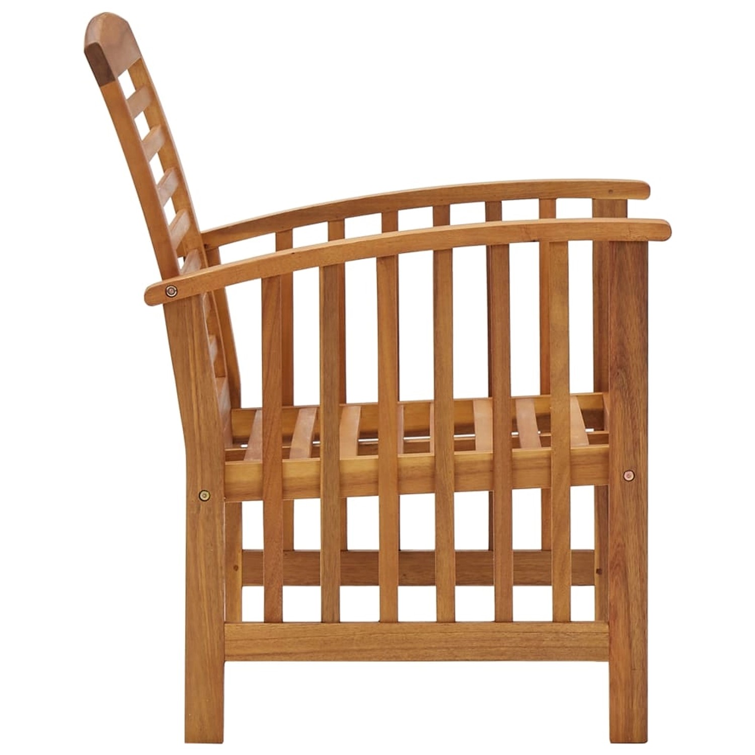 Gartenstuhl aus Akazienholz, Teil des 5-tlg. vidaXL Lounge-Sets. Detailansicht der Holzstruktur und Bauweise.