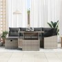 Graues 7-teiliges vidaXL Garten-Sofa-Set aus Poly Rattan mit Kissen und Stauraum.