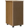 Honigbrauner vidaXL Rollschrank aus Kiefernholz, Rückseite mit dunkler Platte und Rollen. Praktischer Schubladenschrank für Wohnzimmer.