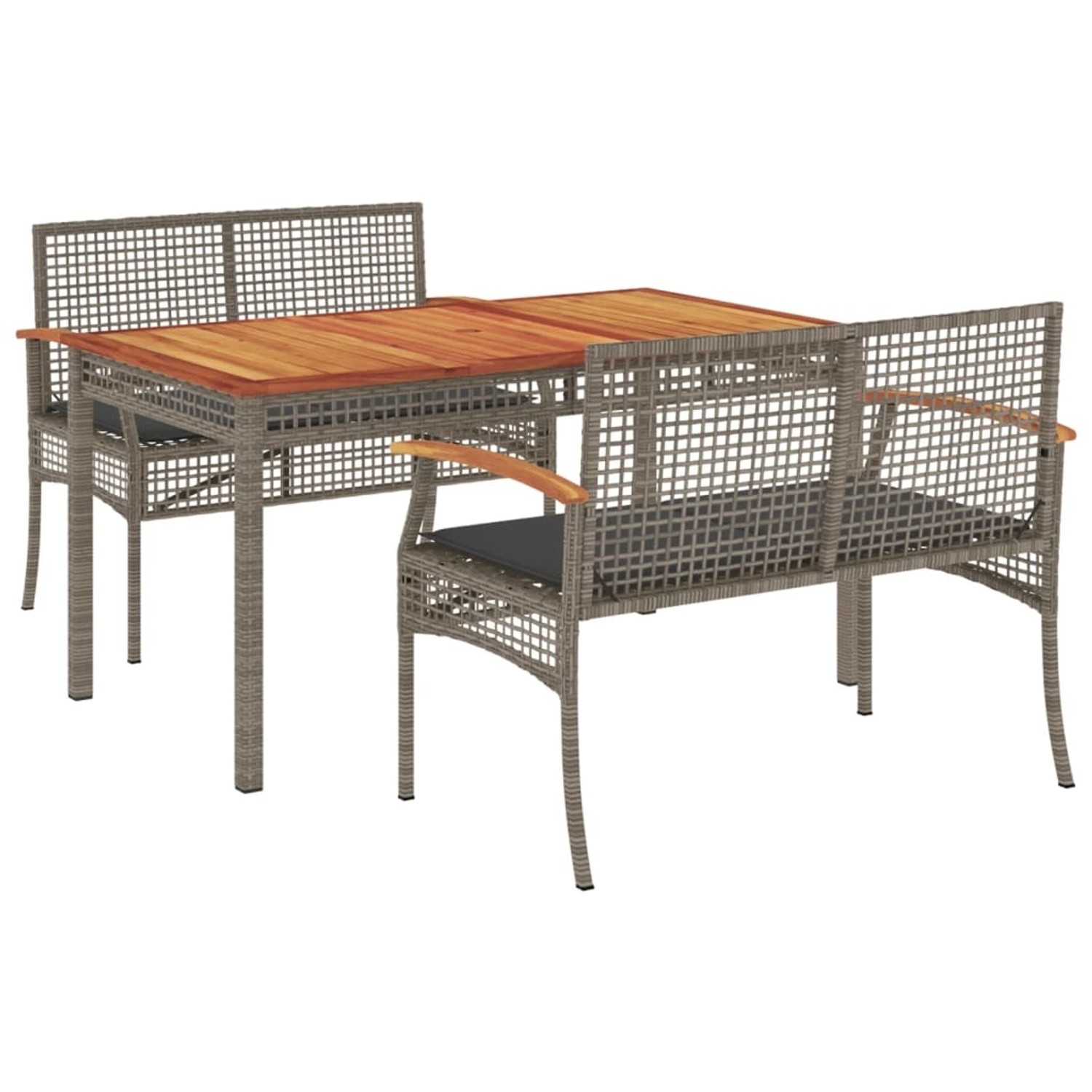 vidaXL 3-Tlg Garten-Essgruppe mit Kissen Grau Poly Rattan 3213575 günstig online kaufen
