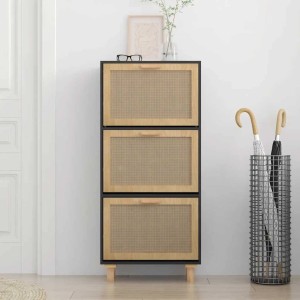 Schwarzer vidaXL Schuhschrank mit Rattanfronten, 52x25x115 cm, für Flur und Eingangsbereich.