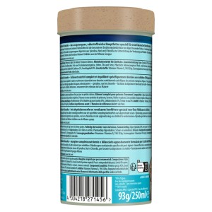 Rückseite der Tetra Fischfutter-Granulat Malawi Granules 250 ml Packung mit mehrsprachigen Produktinfos und Barcode.