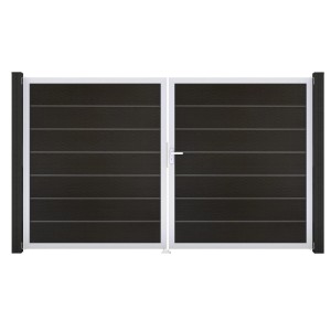 GroJa Grande Steckzaun Tor Premium, DIN Rechts, Schwarz, 2-flügelig mit Alu-Rahmen.