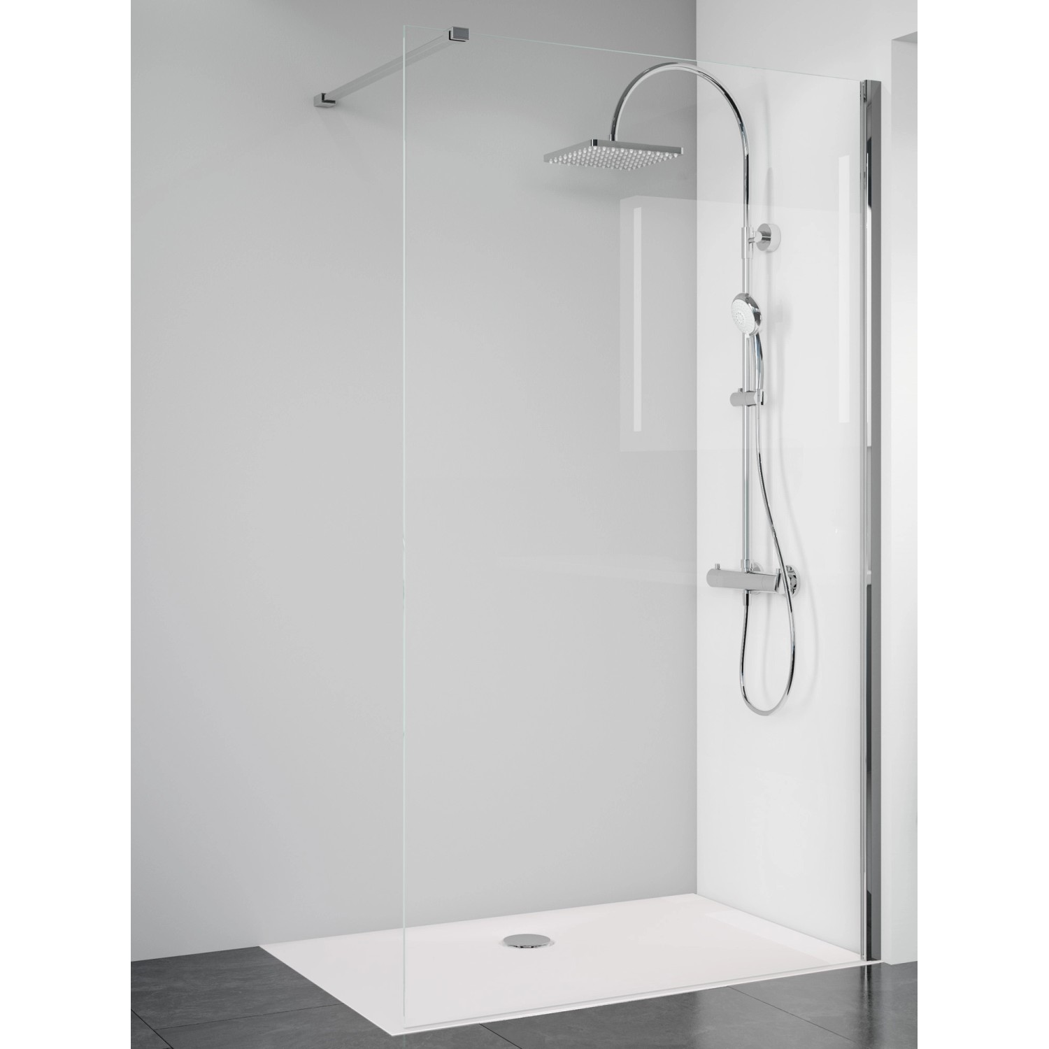 Breuer Walk-In Duschwand Panorama, Chrom, Klarglas, 120 cm. Offene Duschkabine mit CER+ Beschichtung.