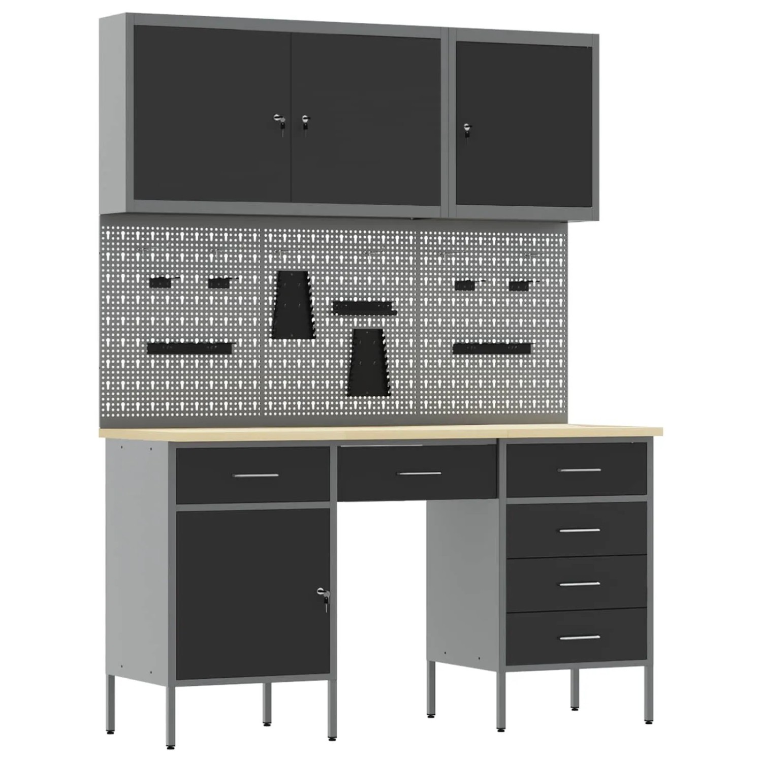vidaXL Werkbank mit Schubladen 8-Tlg Schwarz Ingenieure Holz und Stahl 3321464