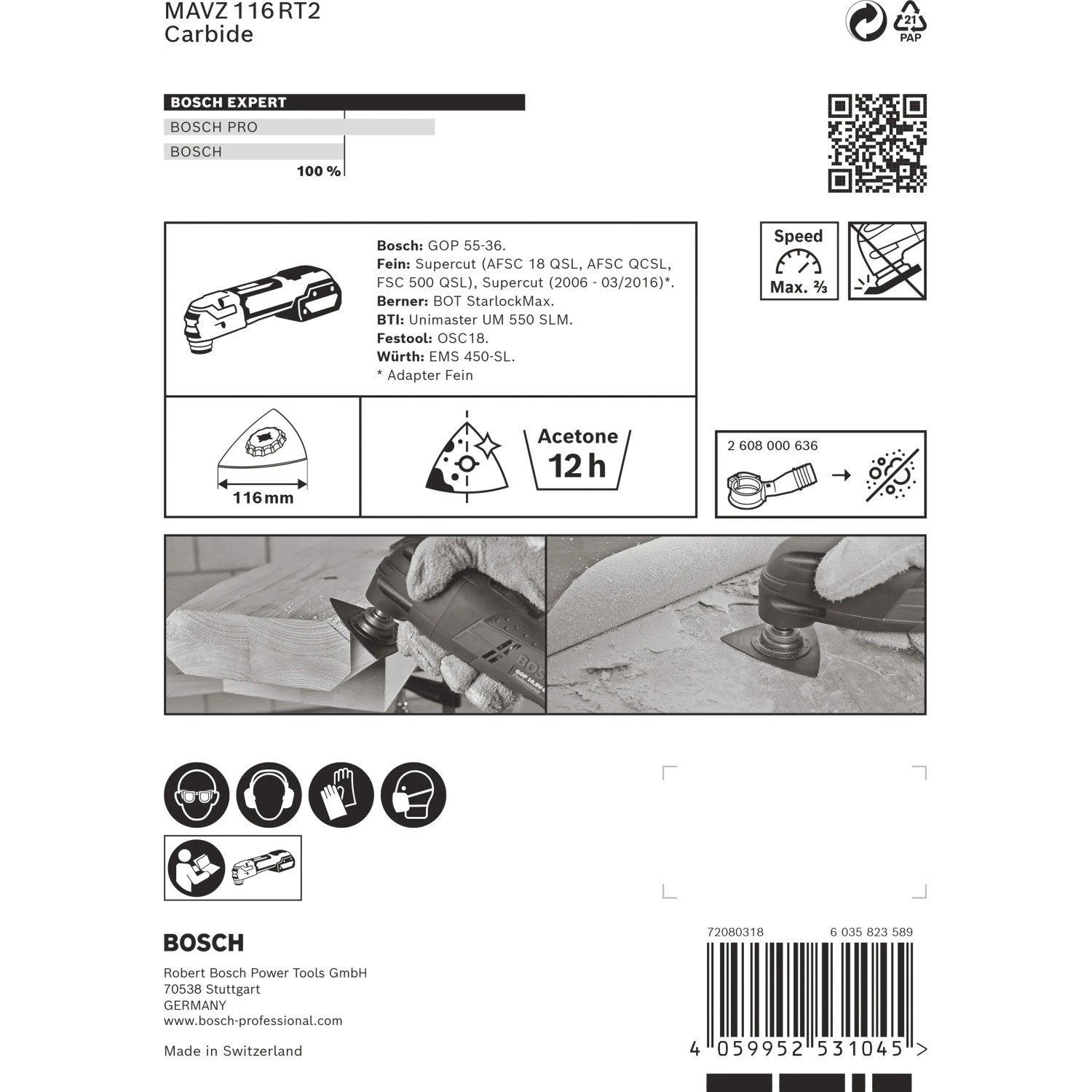 Bosch Expert Schleifplatte MAVZ116 RT2 für Multifunktionswerkzeuge, Ø 116mm.