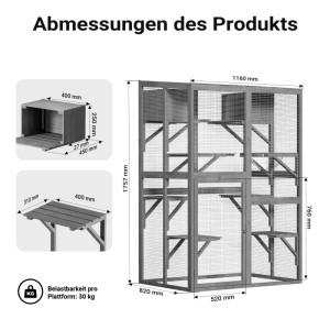 Wiltec Freilaufgehege Katzen 116X82X175,7Cm Katzenfreigehege Holz Außengehege
