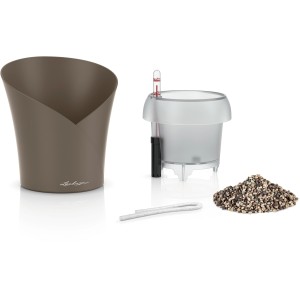 Lechuza Orchidea Übertopf in Taupe, 18 cm, mit Orchideensubstrat und Bewässerungssystem.