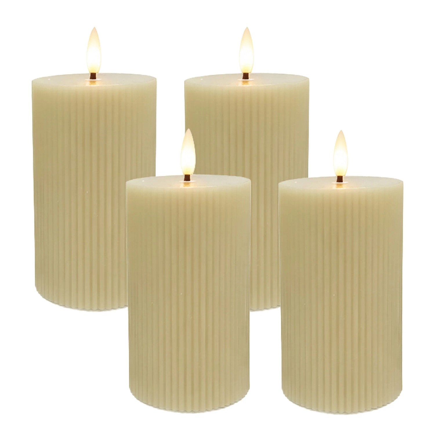 Relaxdays LED-Kerzen 4er Set Echtwachs Kunststoff Beige Warmweiß Flackernd Flammenlos 13 cm x 7,5 cm