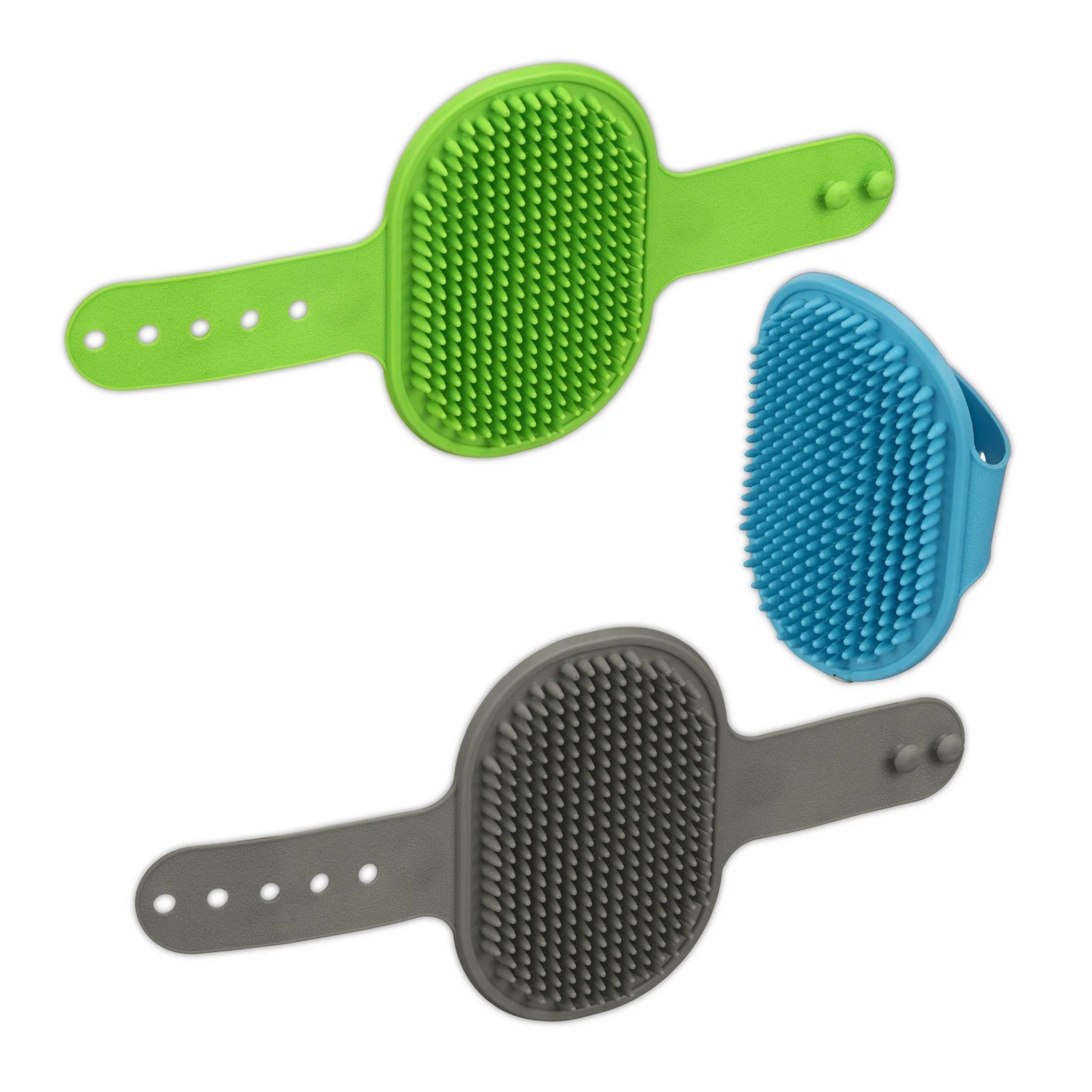 Relaxdays Massagebürste TPR Grün Blau Grau 3er Set Flexibel 26 cm x 12,5 cm
