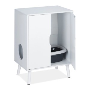 Relaxdays Katzenschrank für Katzentoilette Spanplatte Kiefernholz PVC Weiß 2 Türen 77 cm x 58 cm x 40 cm 12,4 kg