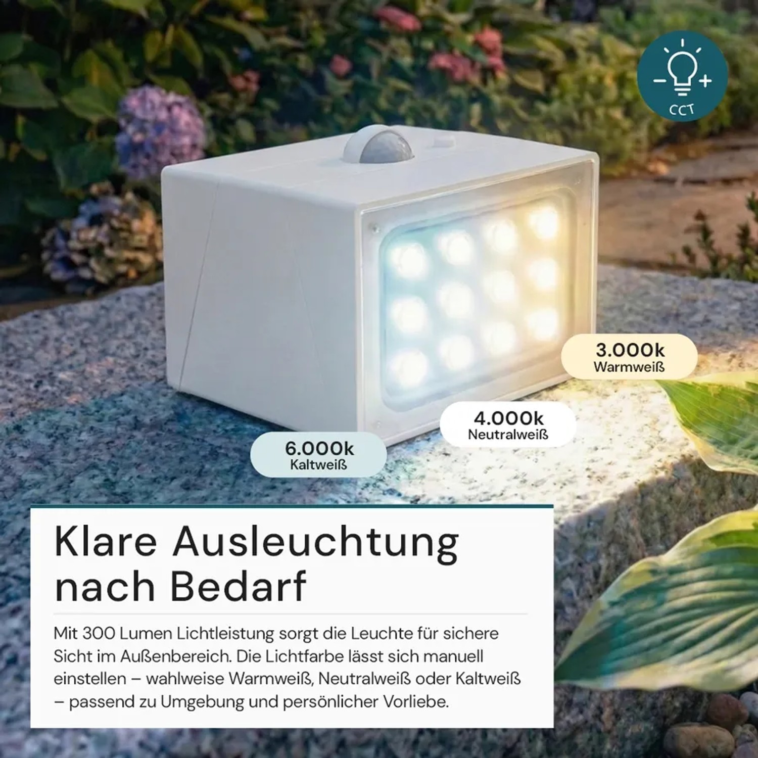 LUXULA Solar Wandleuchte 300lm 3000- 6000K Warm- Kaltweiß Bewegungsmelder PIR Sensor Drehbare Hauswandleuchte Weiß_6