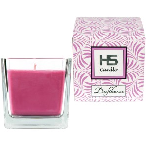 HS Candle Duftkerze Lavendel im Glas-Viereck, 8x7,5cm, mit dekorativer Verpackung.