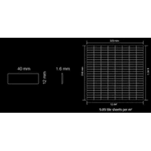 Detailzeichnung: Graue ALLOY Mosaikfliese aus Titan, hochglänzend, Maße und Anordnung der Steine.
