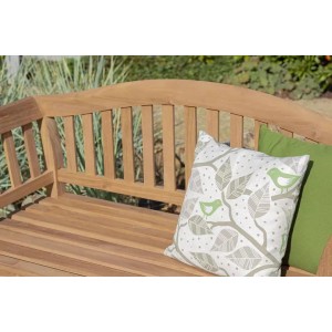 Gartenbank Wave Teak: Elegante Holzbank mit Kissen für Garten oder Terrasse.