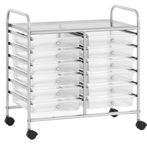 Costway Rollwagen mit 12 Stapelbaren Schubladen Transparent
