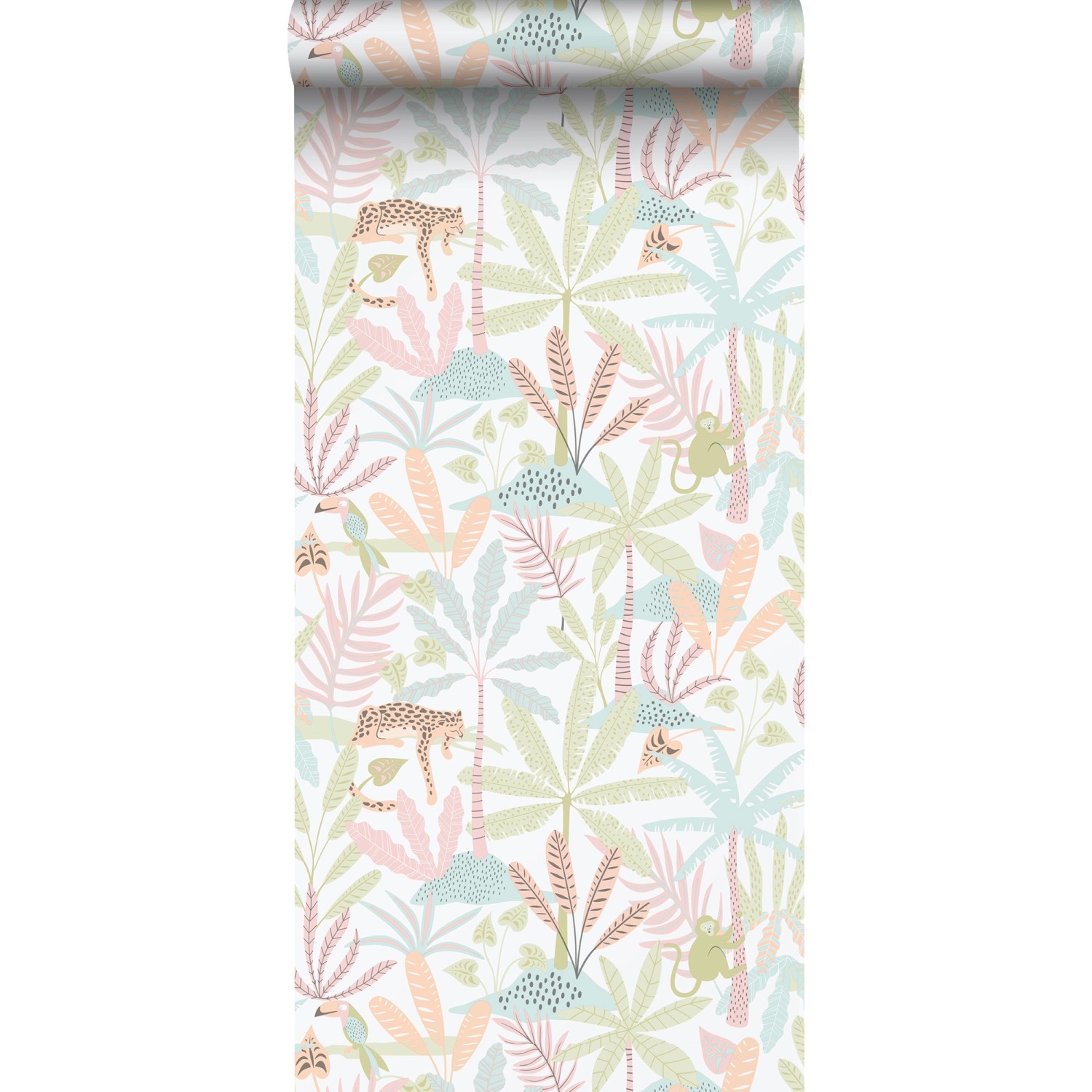 Sanders & Sanders Tapete Dschungeltiere Grün Rosa und Blau 53 cm x 10.05 m günstig online kaufen