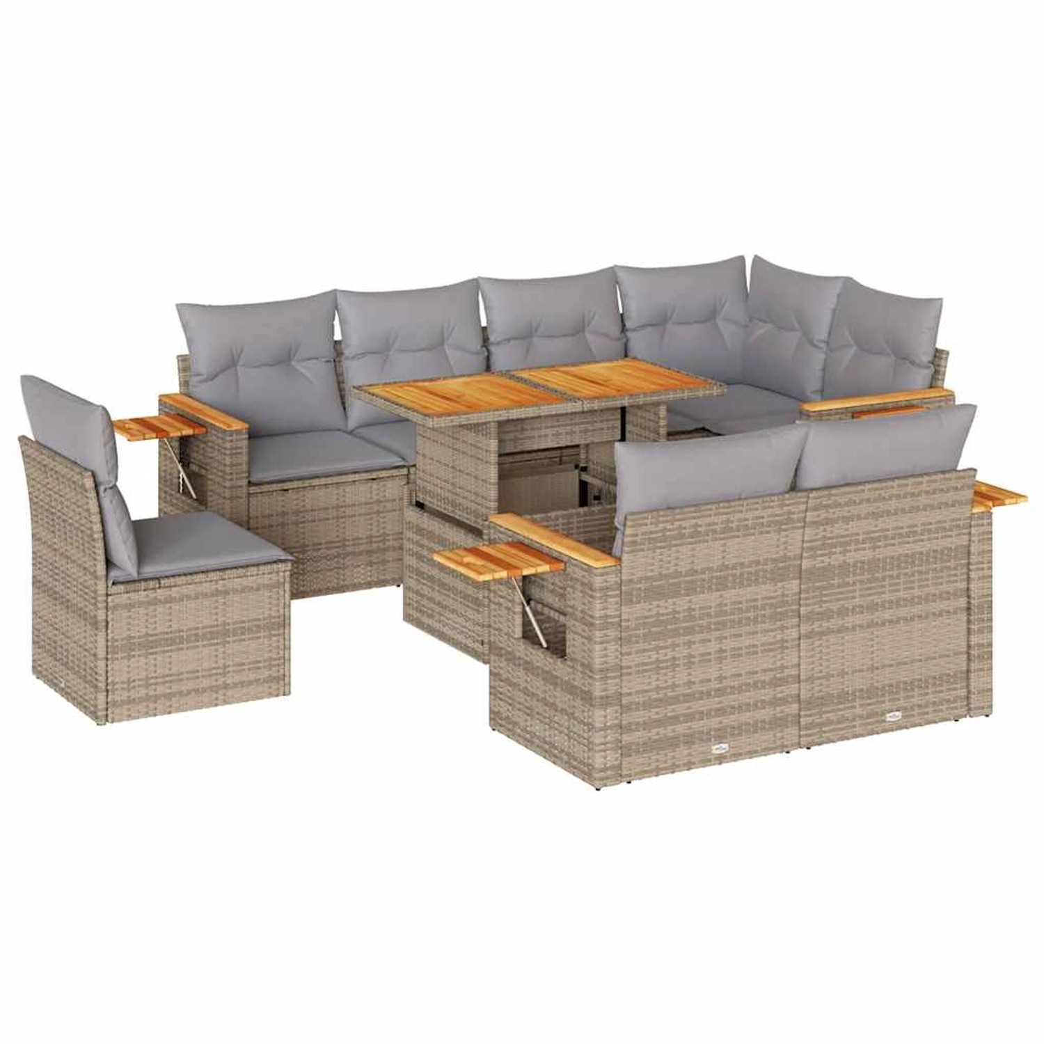 vidaXL 9-Tlg Garten-Sofagarnitur mit Kissen Beige Poly Rattan Akazie 332761 günstig online kaufen