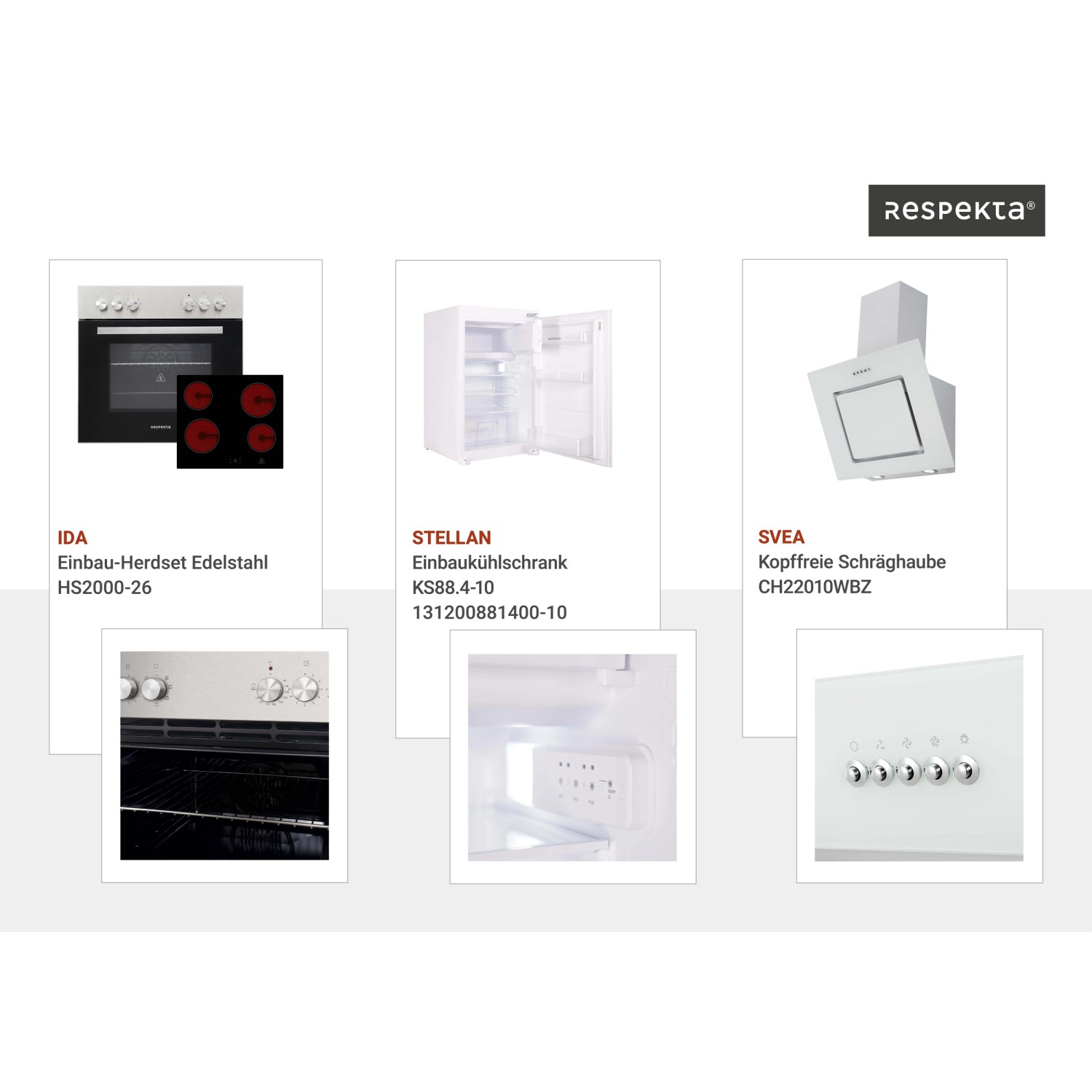 Respekta Küchenblock Hilde 280 cm mit Insel: Einbauküche in Weiß mit E-Geräten.