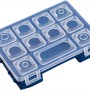 Blauer LUX Sortierkasten mit 7 Fächern und transparentem Deckel. Aufbewahrungssystem.