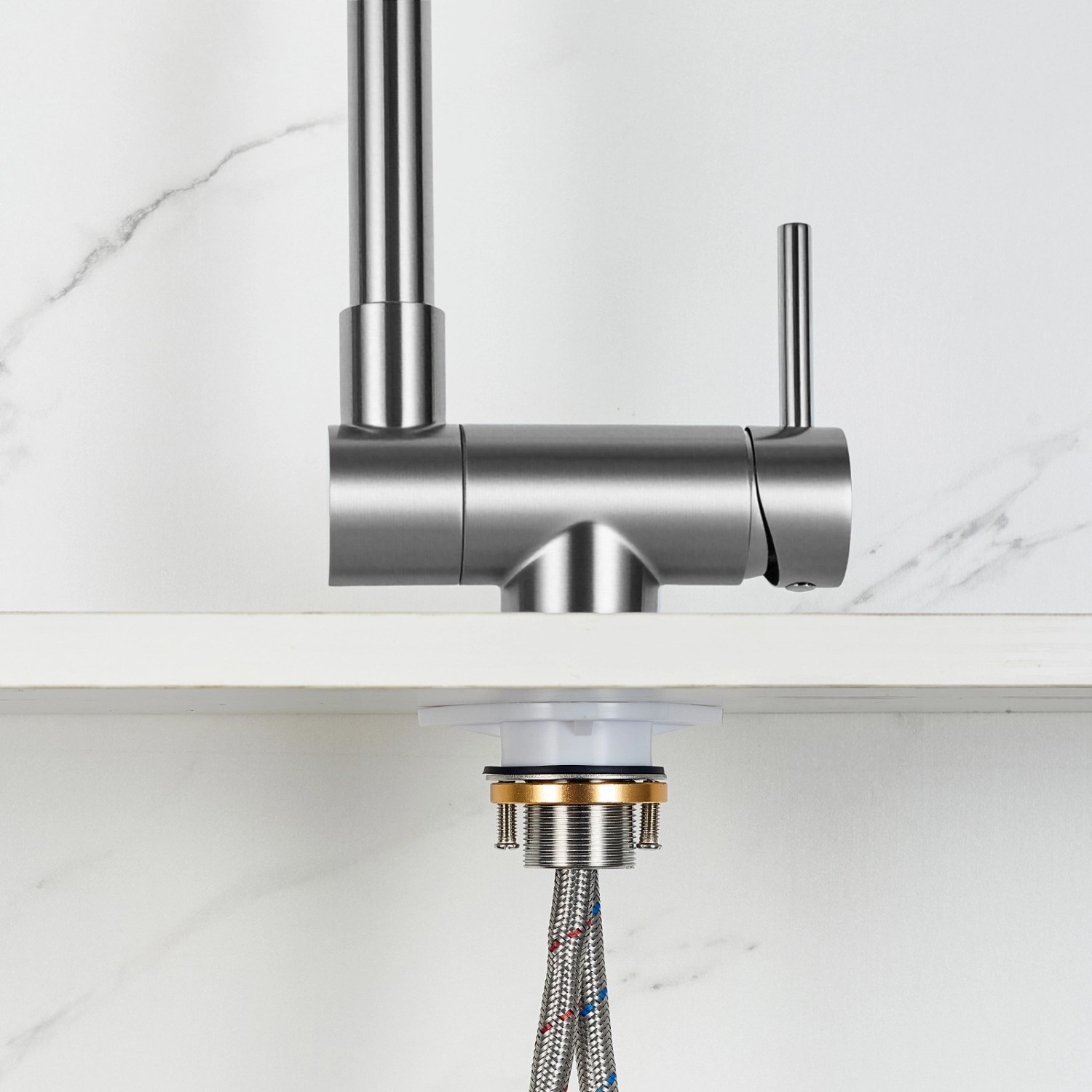 AICA Wasserhahn Faltbare 360° Drehbare Silber Küchenarmatur 304 Edelstahl Hochdruckfest Mischbatterie Spültischarmatur_8