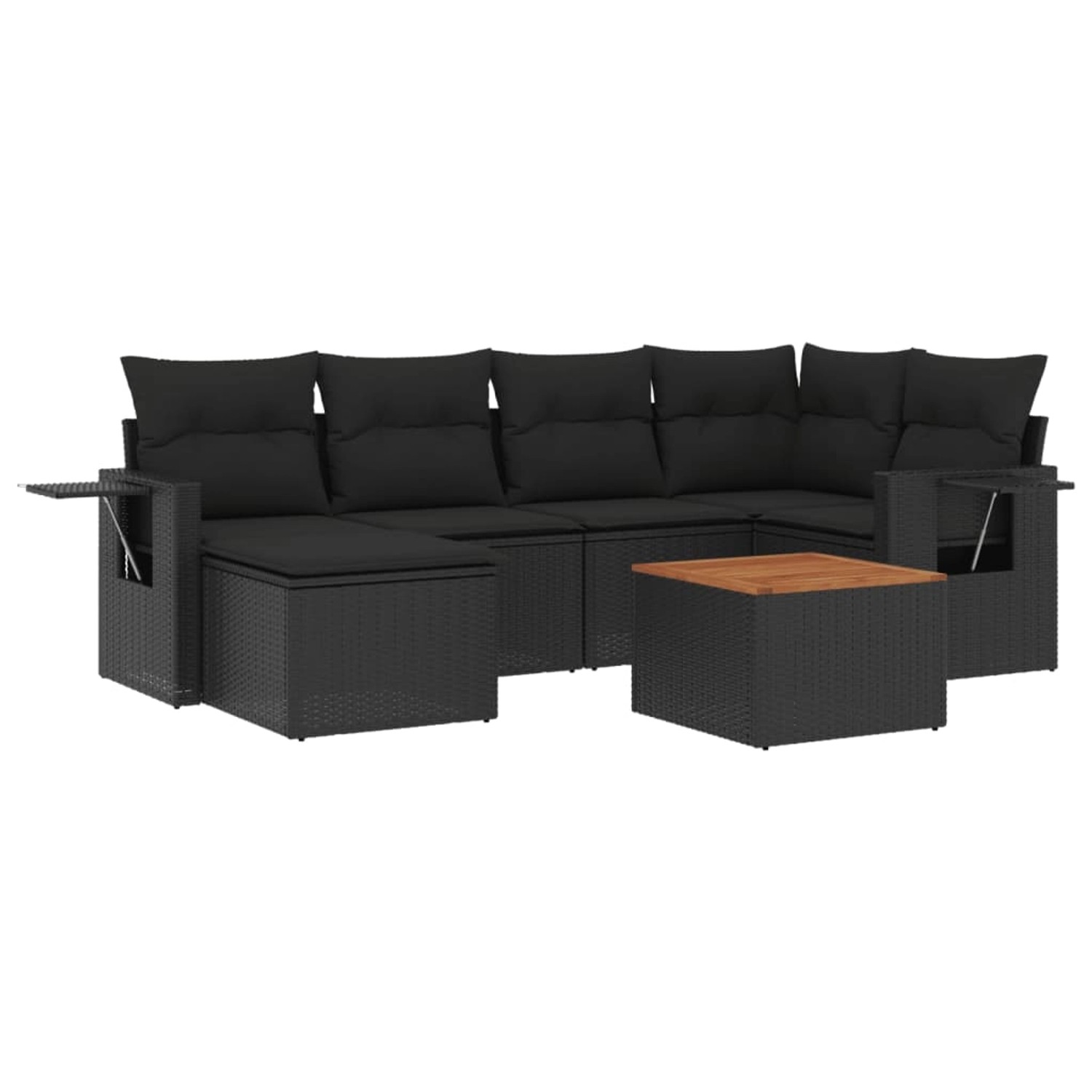 vidaXL 7-Tlg Garten-Sofagarnitur mit Kissen Schwarz Poly Rattan 3256993