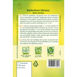 Samentüte Quedlinburger Markerbsen Gloriosa, Gemüsesamen für ertragreiche Ernte.