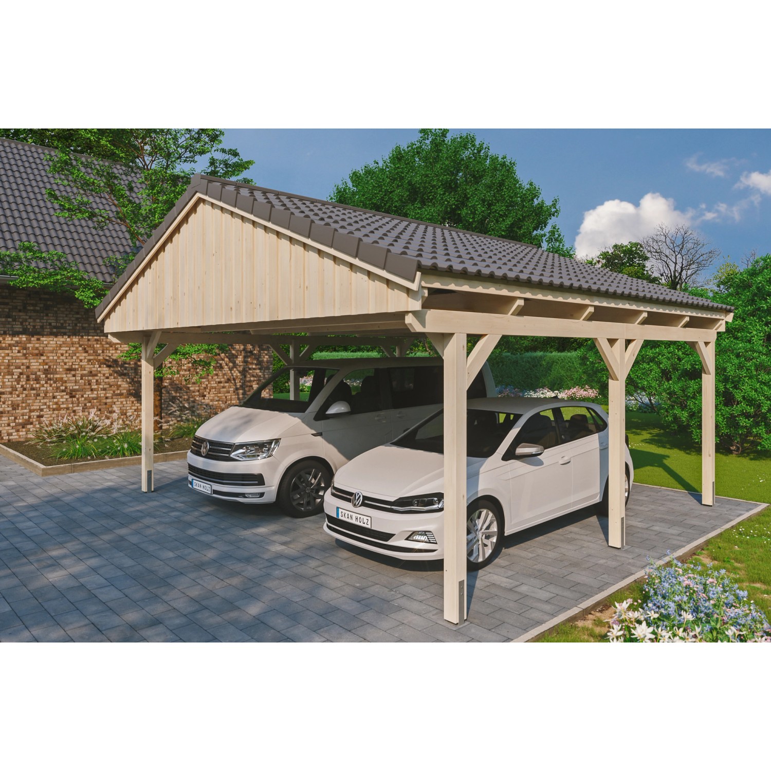 Skan Holz Carport Fichtelberg 618 cm x 566 cm Dachlattung Natur