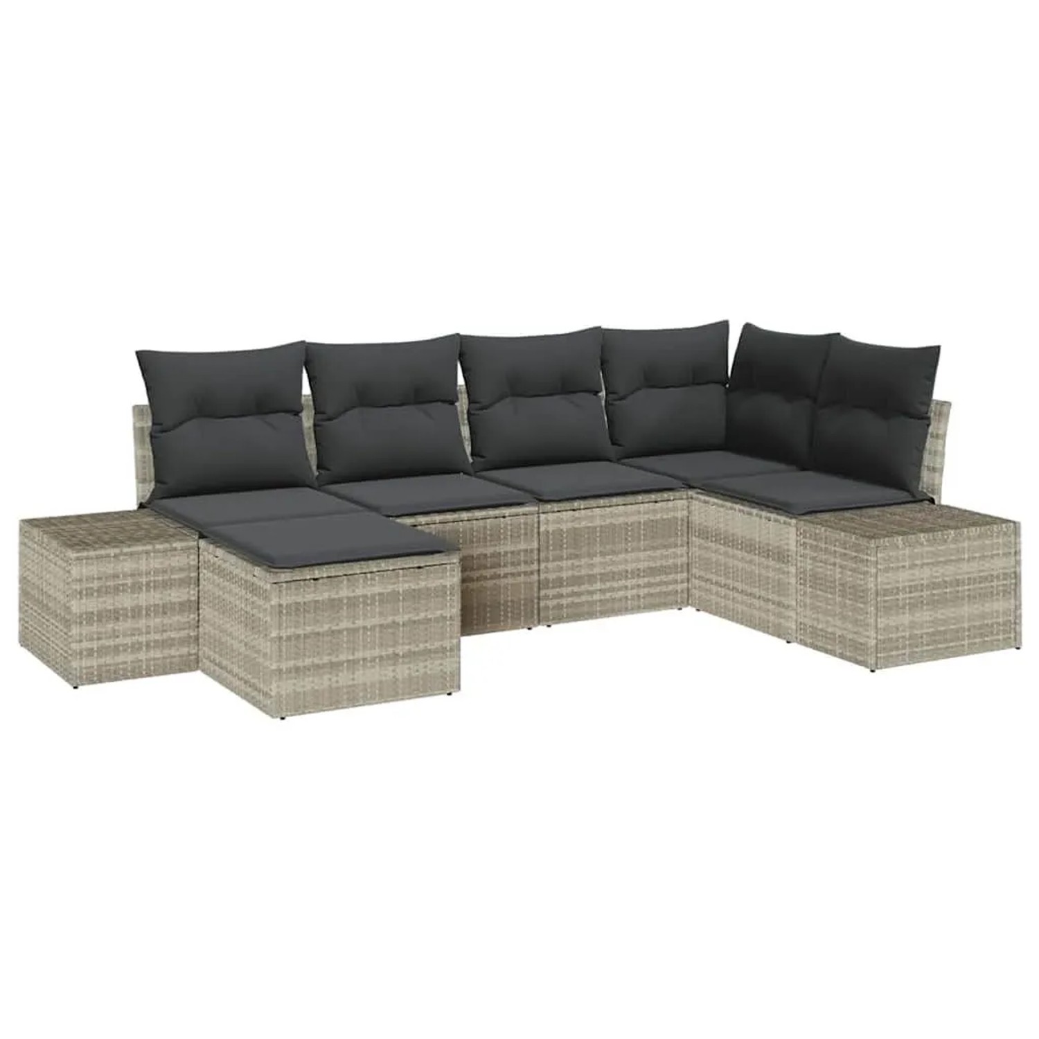 vidaXL Garten-Sofa-Set mit Kissen 6 Tlg Hellgrau Poly-Rattan 3355801