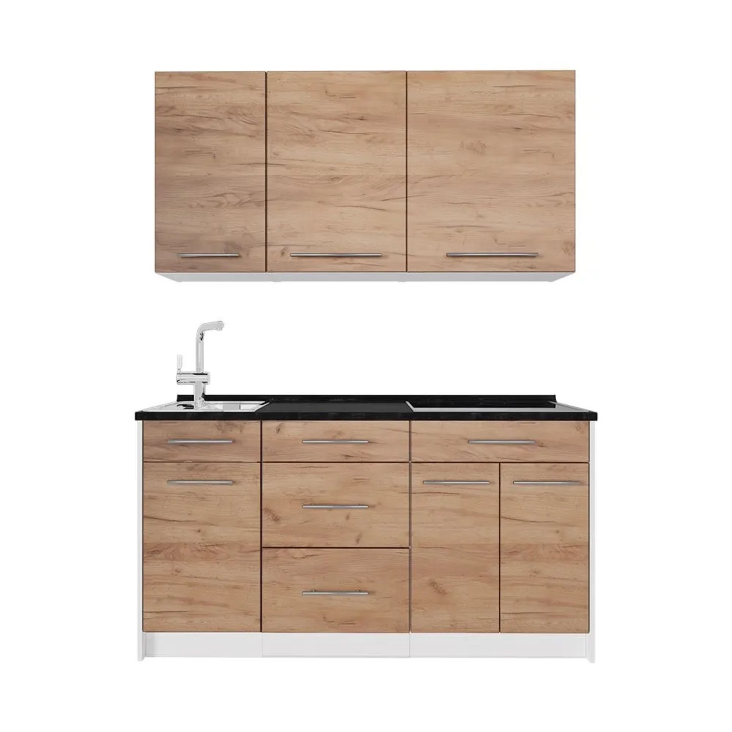 Vicco Singleküche Fame-Line Goldkraft Eiche 150 x 82 AP Anthrazit Art Nr 62970