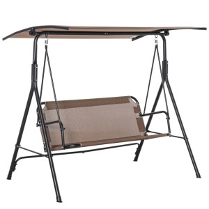 Braune Outsunny 2-Sitzer Hollywoodschaukel mit verstellbarem Vordach und stabilem Metallrahmen für den Garten.
