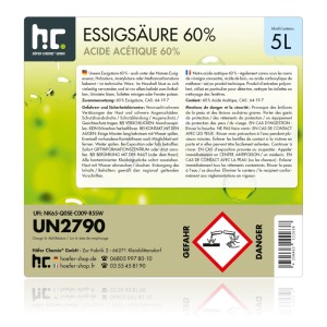 Kanister mit 4 x 5l Höfer Chemie Essigsäure 60%, vielseitig einsetzbar als Reinigungsmittel.